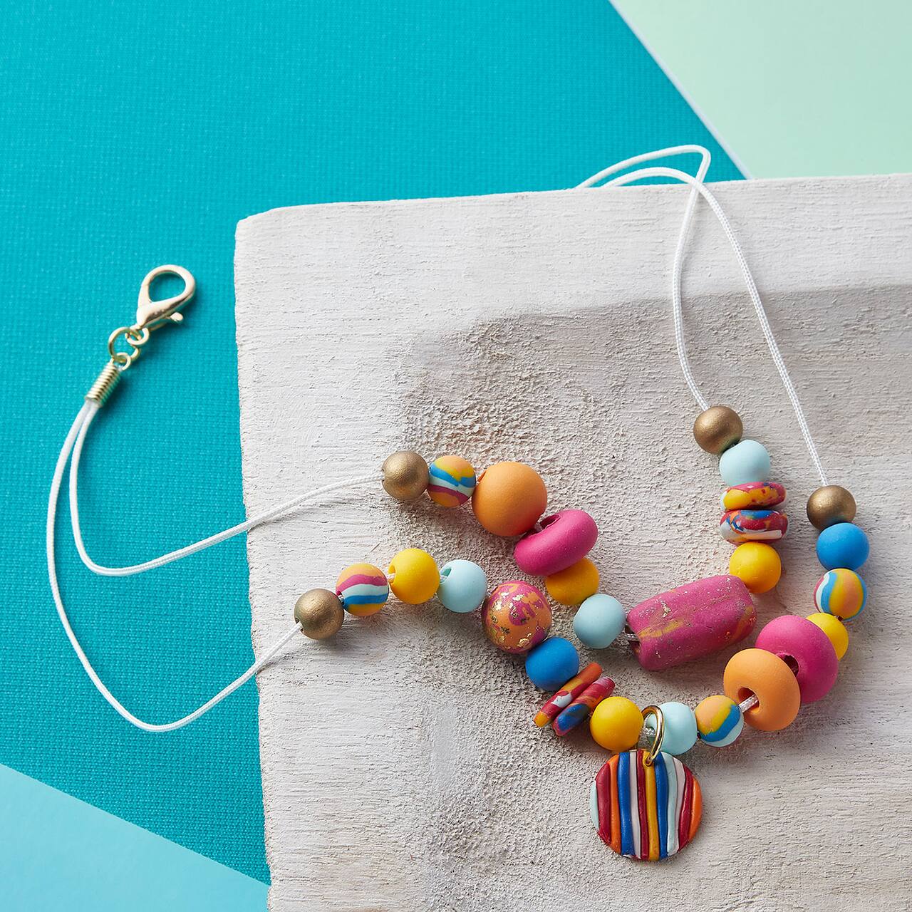 Two Layer Rainbow Clay Bead Necklace